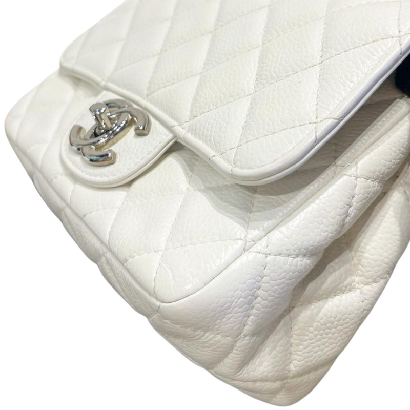 Square Mini Flap Caviar White SHW