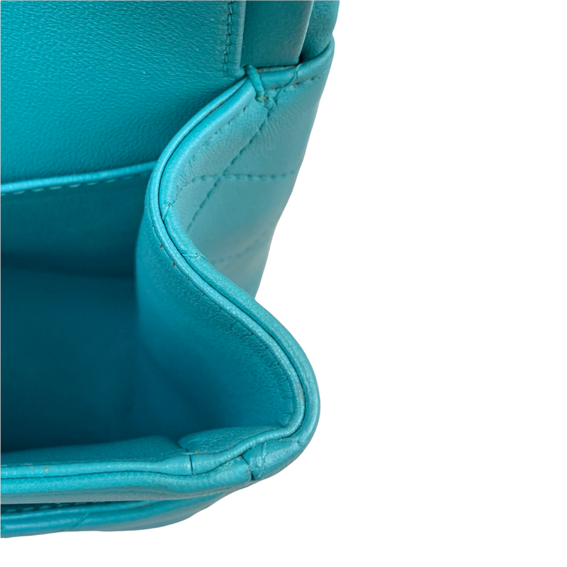 Double Flap Lambskin Jumbo Turquoise Blue SHW