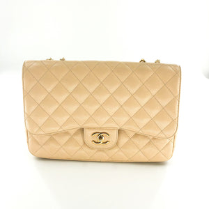 Vintage Jumbo Flap Bag in Beige Caviar Leather