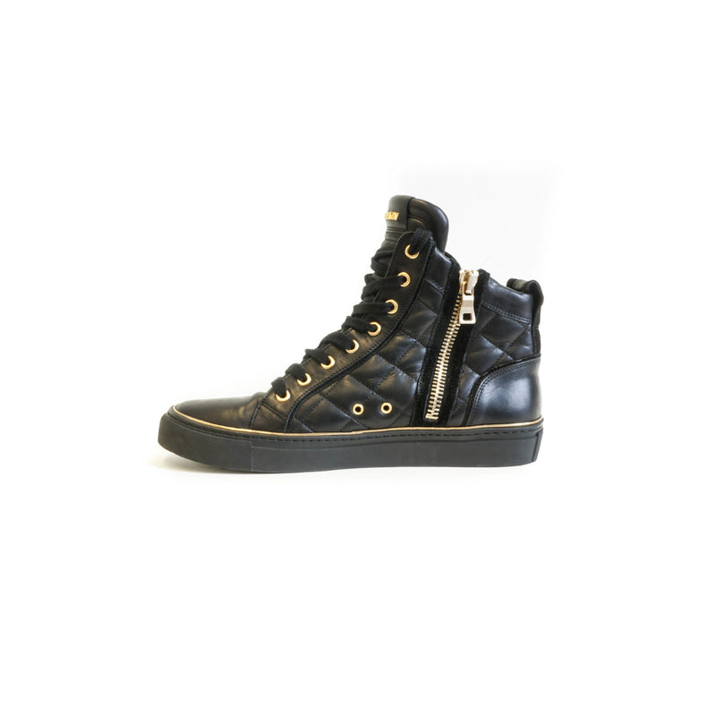 High Top Sneakers with Side Zipper Black and Gold
