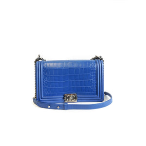 Medium Boy Bag in Blue Crocodile Leather