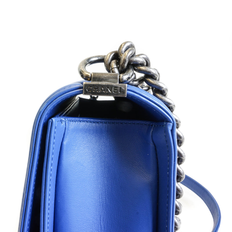 Medium Boy Bag in Blue Crocodile Leather