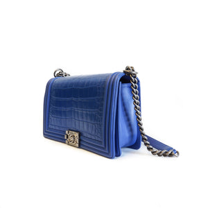 Medium Boy Bag in Blue Crocodile Leather