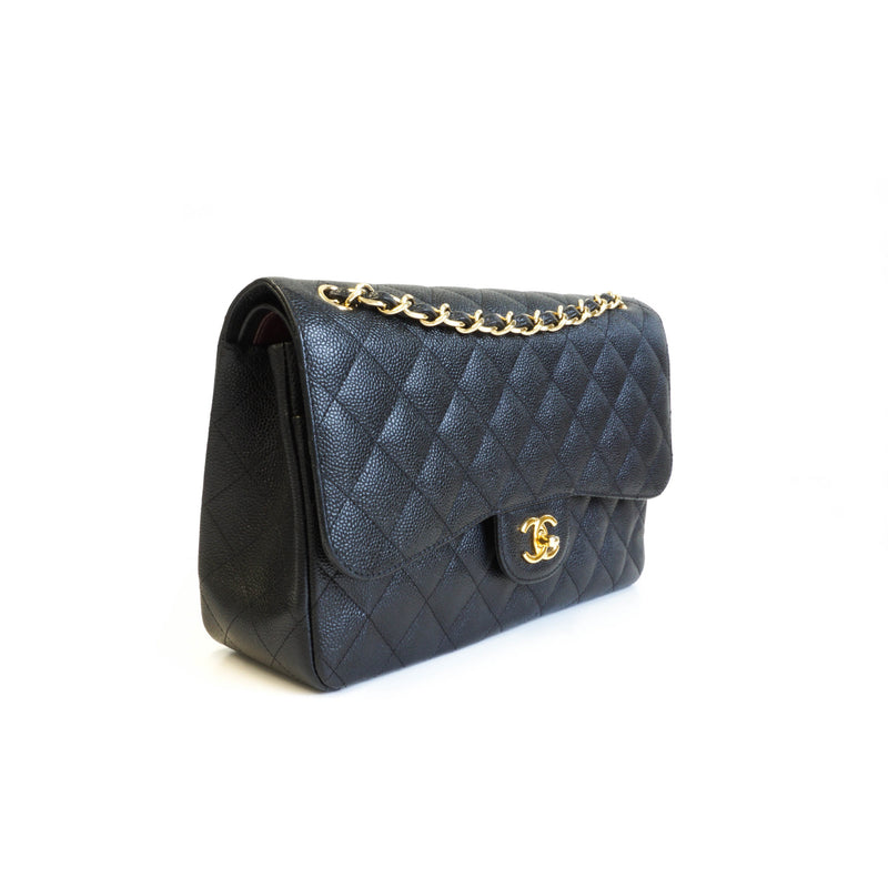 Double Flap Jumbo in Black Caviar Leather