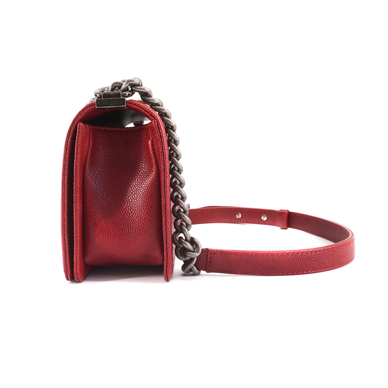 Old Medium Boy Bag 14B Red Caviar with rhw