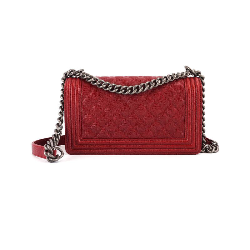 Old Medium Boy Bag 14B Red Caviar with rhw
