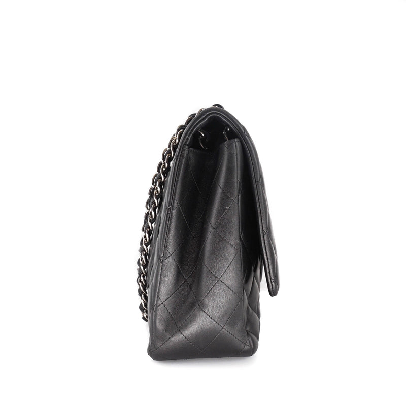 Single Flap Maxi in Black Lambskin Leather with SHW