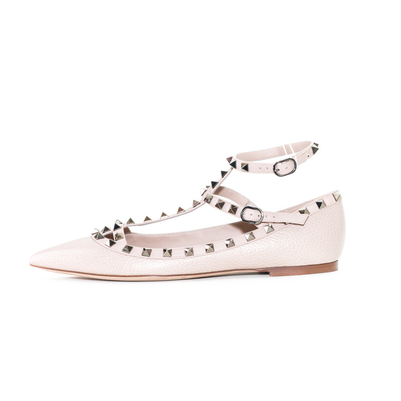 Rockstud T-strap Flats Nude