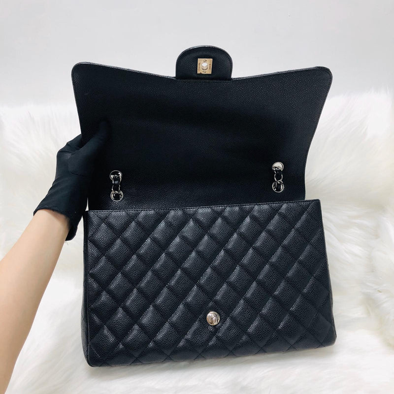 Classic Single Flap Maxi in Black Caviar Leather with SHW