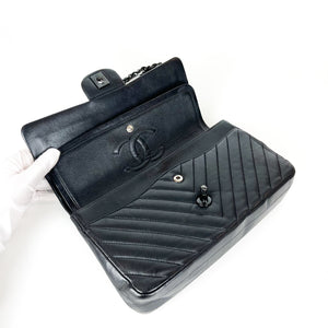 Medium Classic Double Flap So Black Chevron Bag