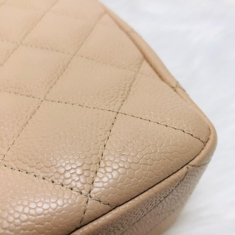 Single Flap Jumbo in Beige Caviar Leather with SHW