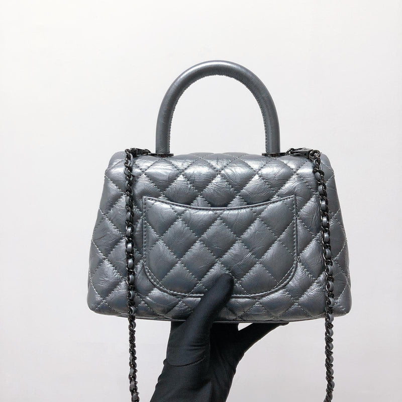 Quilted Mini Coco Handle Flap Silver