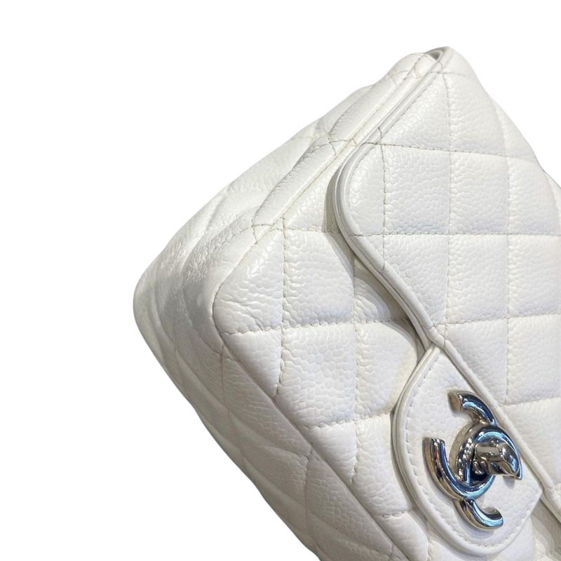 Square Mini Flap Caviar White SHW