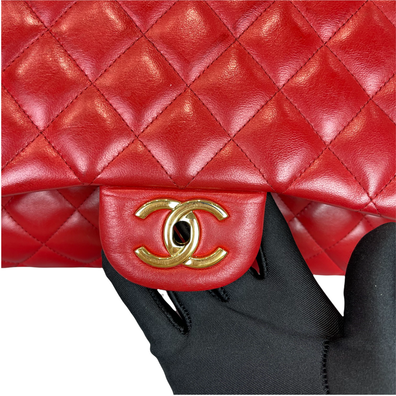Double Flap Maxi Lambskin Red GHW