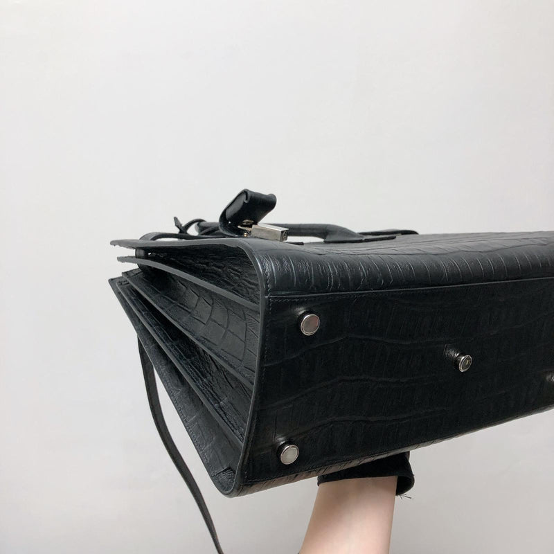 Small Sac De Jour in Crocodile-Embossed Leather Black