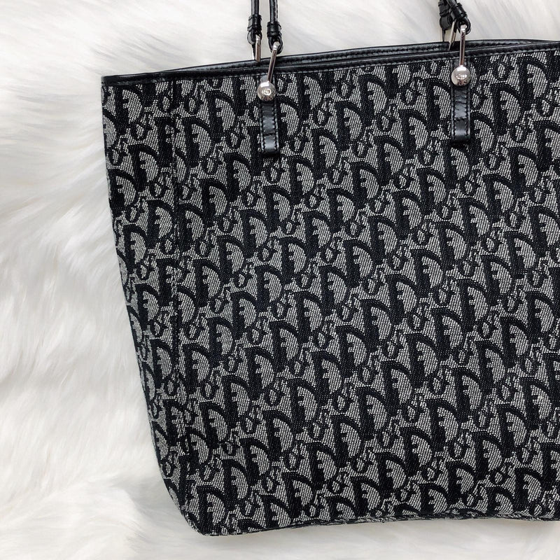 Vintage Black Jacquard Fabric Diorissimo Tote