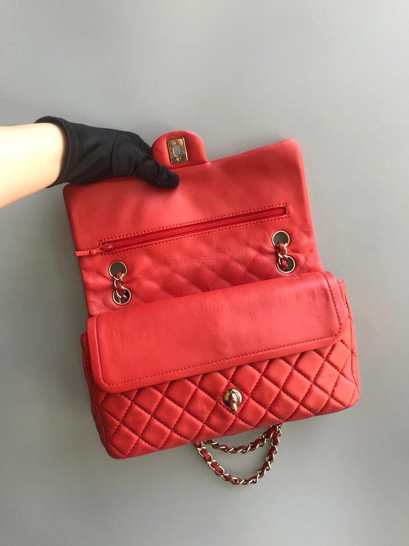 Timeless Classic Calfskin Double Flap Red Bag