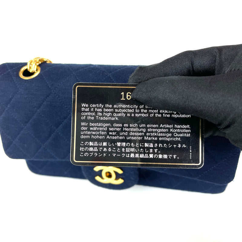 Vintage Classic Small Double Flap Jersey Bag in Navy Blue