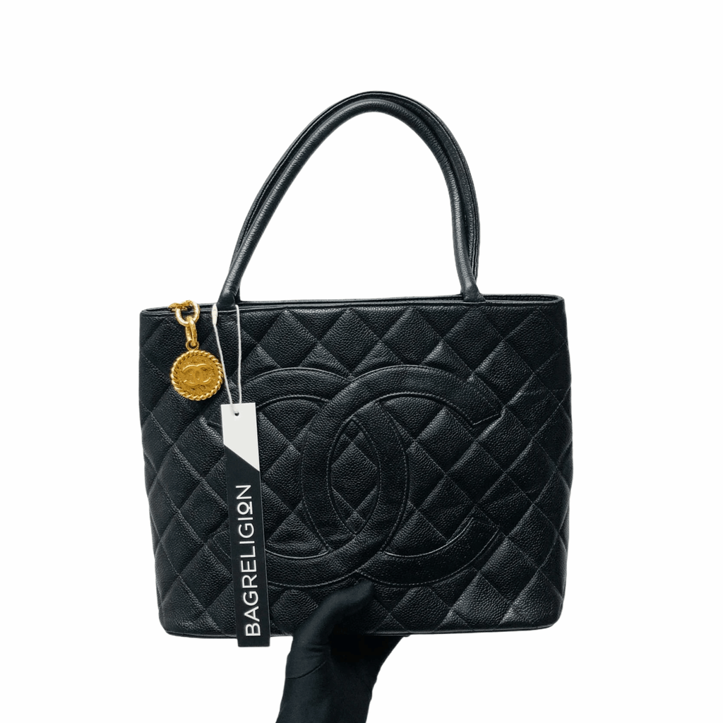 Medallion tote in Black Caviar Leather