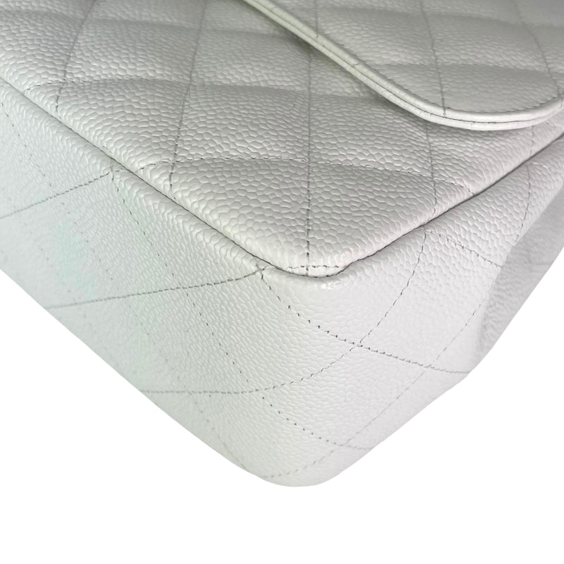 Classic Single Flap Jumbo Bag in White Caviar with SHW