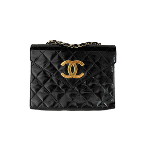 Quilted Patent Leather Envelope Flap Black