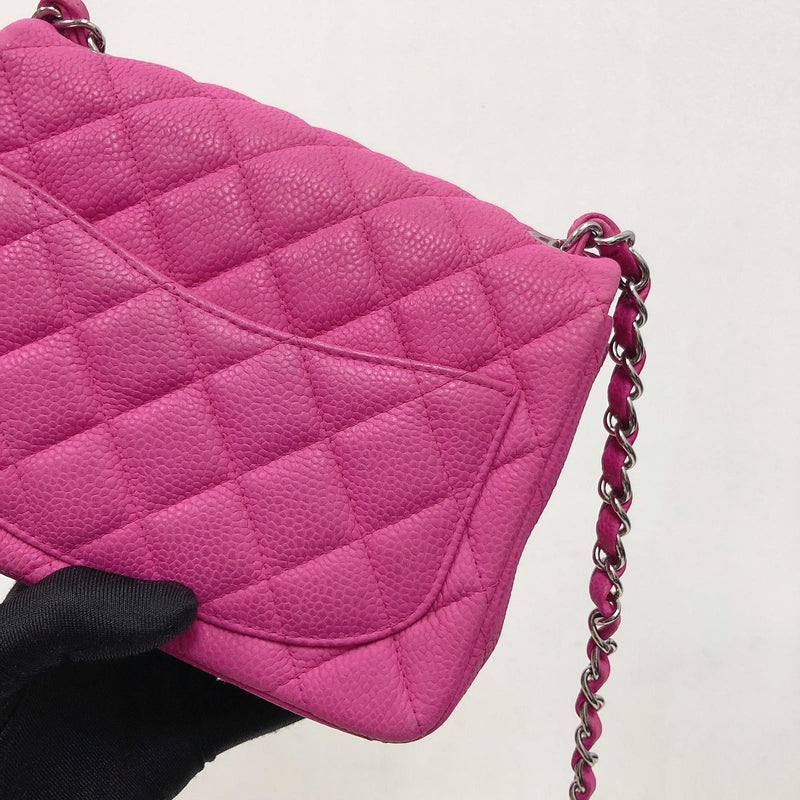 Square Mini Flap Bag Quilted Caviar Leather with SHW Hot Pink