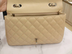 New Single Flap Caviar Jumbo in Light Beige Silver Hardware
