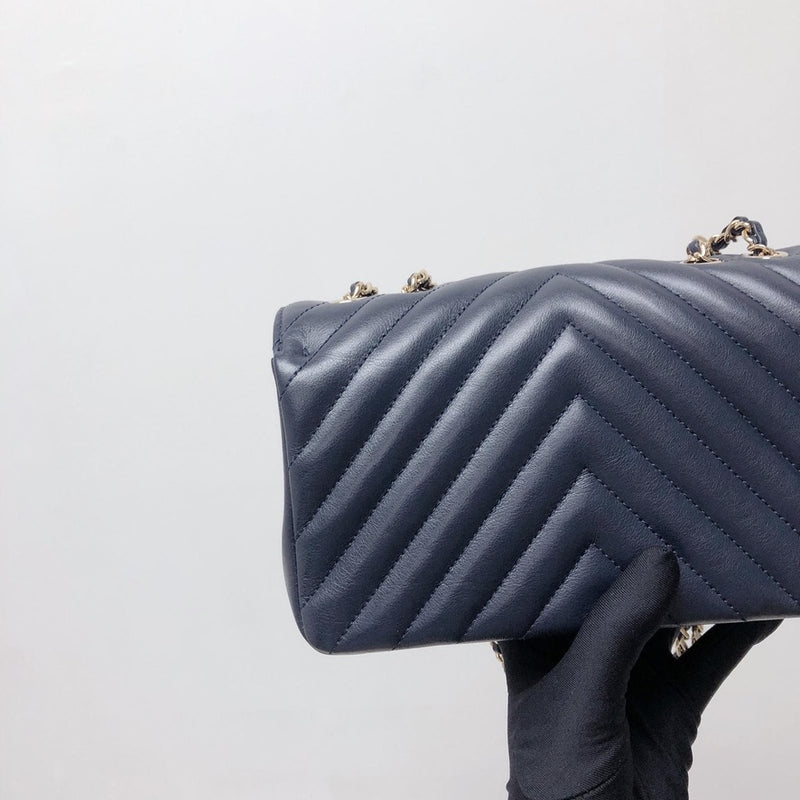 Calfskin Chevron Quilted Mini Statement Flap Navy Blue