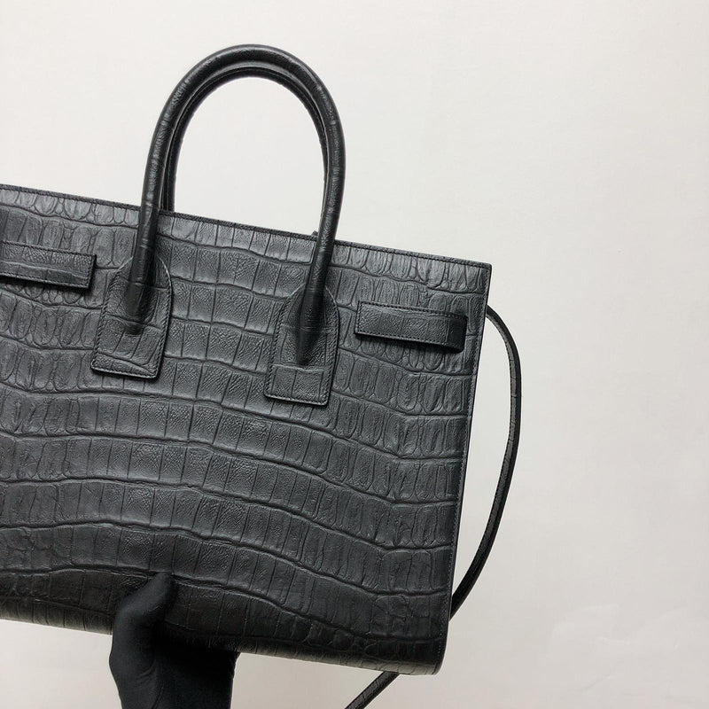 Small Sac De Jour in Crocodile-Embossed Leather Black