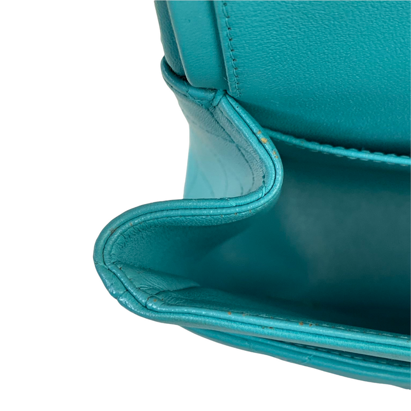 Double Flap Lambskin Jumbo Turquoise Blue SHW