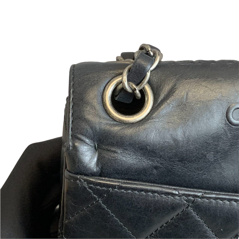 Embossed Calfskin Leather Flap Black RHW