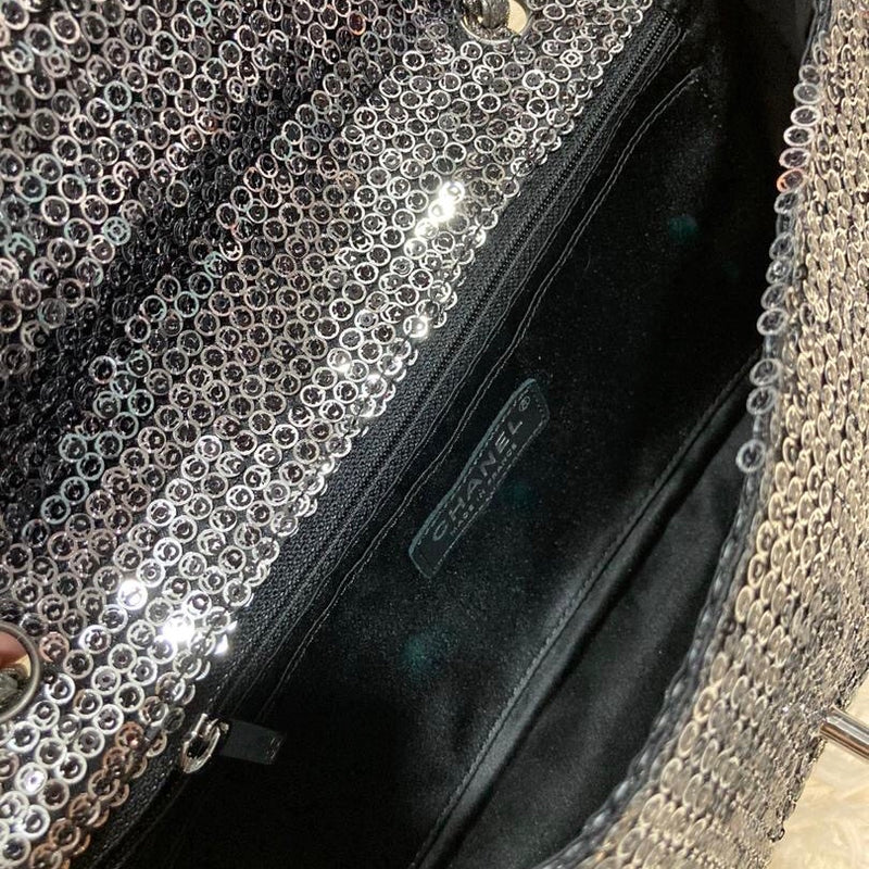 Medium Sequin Flap Bag Grey