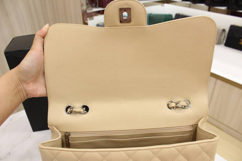 New Single Flap Caviar Jumbo in Light Beige Silver Hardware