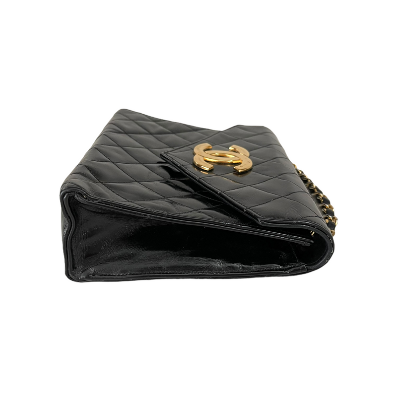 Quilted Patent Leather Envelope Flap Black