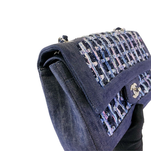 Tweed/Denim Medium Classic Flap Blue