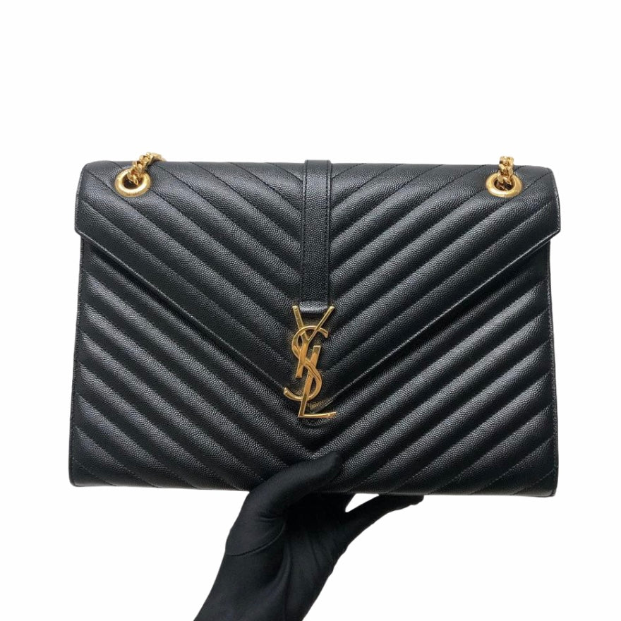 Envelope Large Flap in Chevron Quilted Leather Black