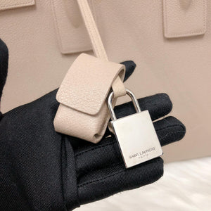 Yves Saint Laurent Classic Small Sac De Jour in Beige Grained Leather