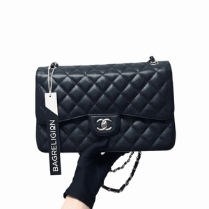 Classic Double Flap Jumbo Bag in Black Caviar with SHW