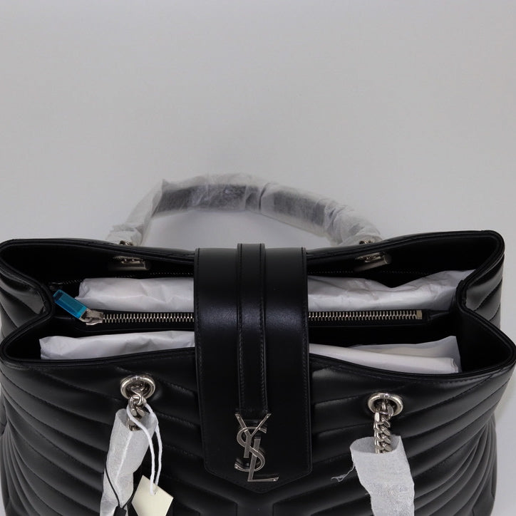 Saint Laurent Calfskin Y Quilted Monogram Toy Loulou Satchel Black Silver  hardware