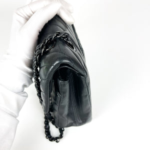 Medium Classic Double Flap So Black Chevron Bag