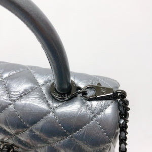 Quilted Mini Coco Handle Flap Silver