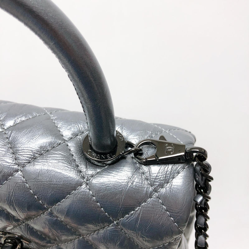 Quilted Mini Coco Handle Flap Silver