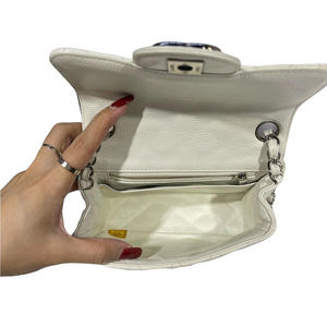 Square Mini Flap Caviar White SHW
