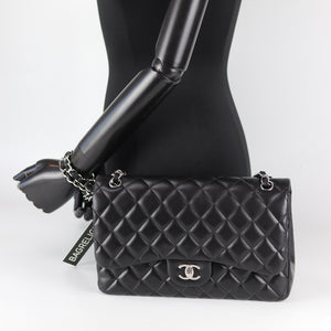 Jumbo Double Flap in Black Lambskin with SHW