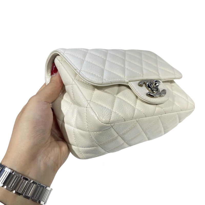 Square Mini Flap Caviar White SHW