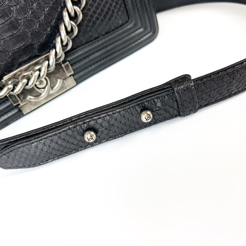 Python Black Old Medium Boy Bag in Black with RHW