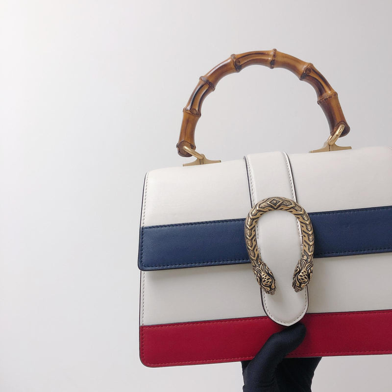 Calfskin Medium Dionysus Bamboo Handle Bag White Blue Red