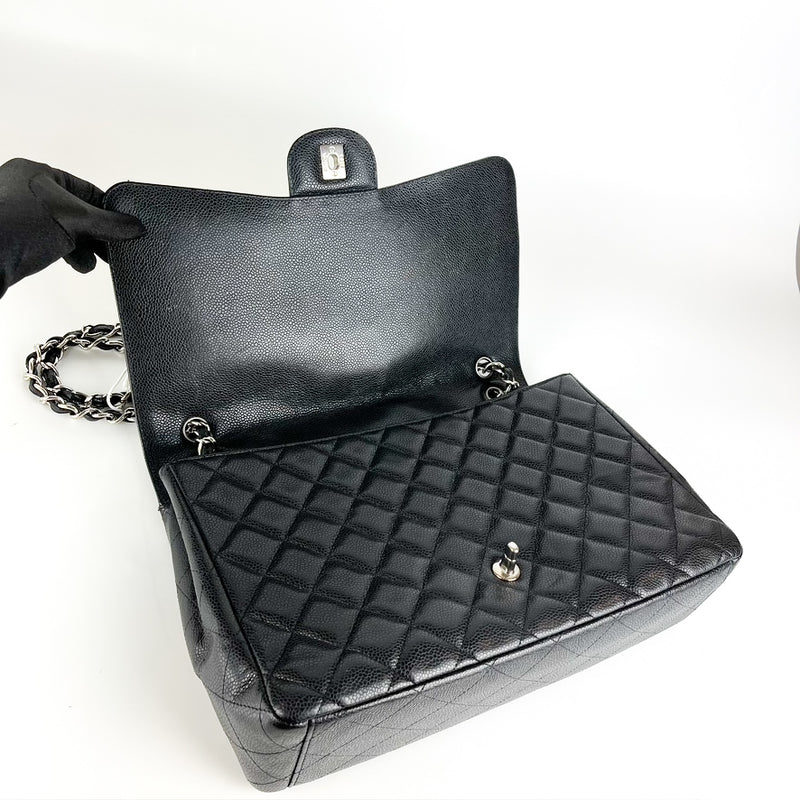 Maxi Single Flap Caviar Leather in Black SHW