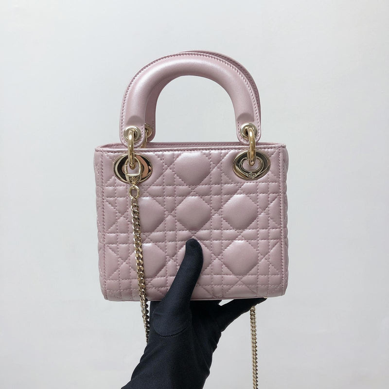 Mini Lady Dior Bag In Baby Pearly Pink with Champaign Hardware