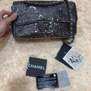 Medium Sequin Flap Bag Grey